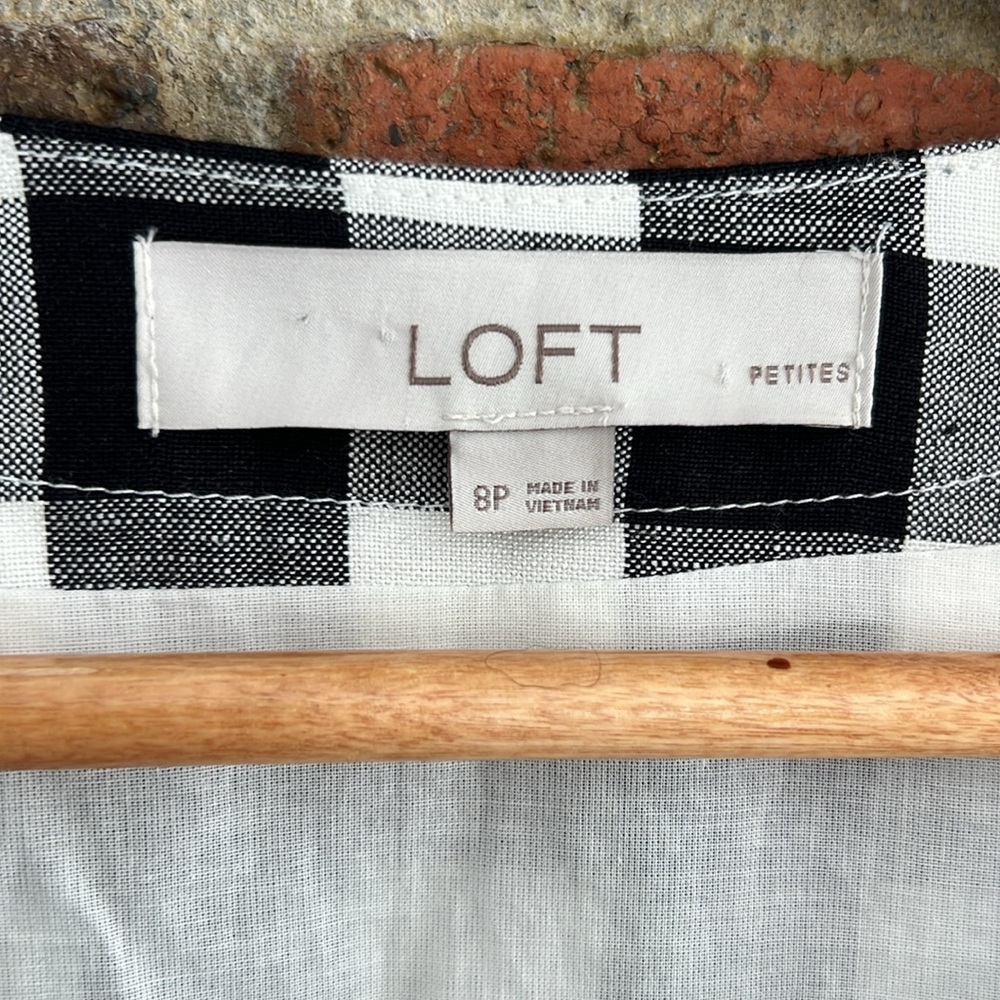 LOFT black and white Gingham Button V-Neck Dress size 8 Petite - Picture 5 of 8